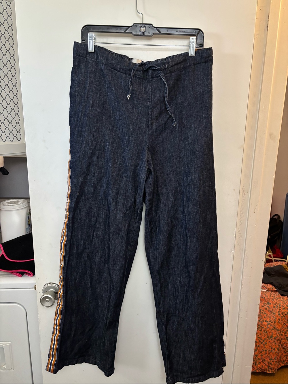 Maeve Anthropologie High Rise Wide Leg Jeans Denim Side Stripe Track Pants Sz M - Picture 2 of 9